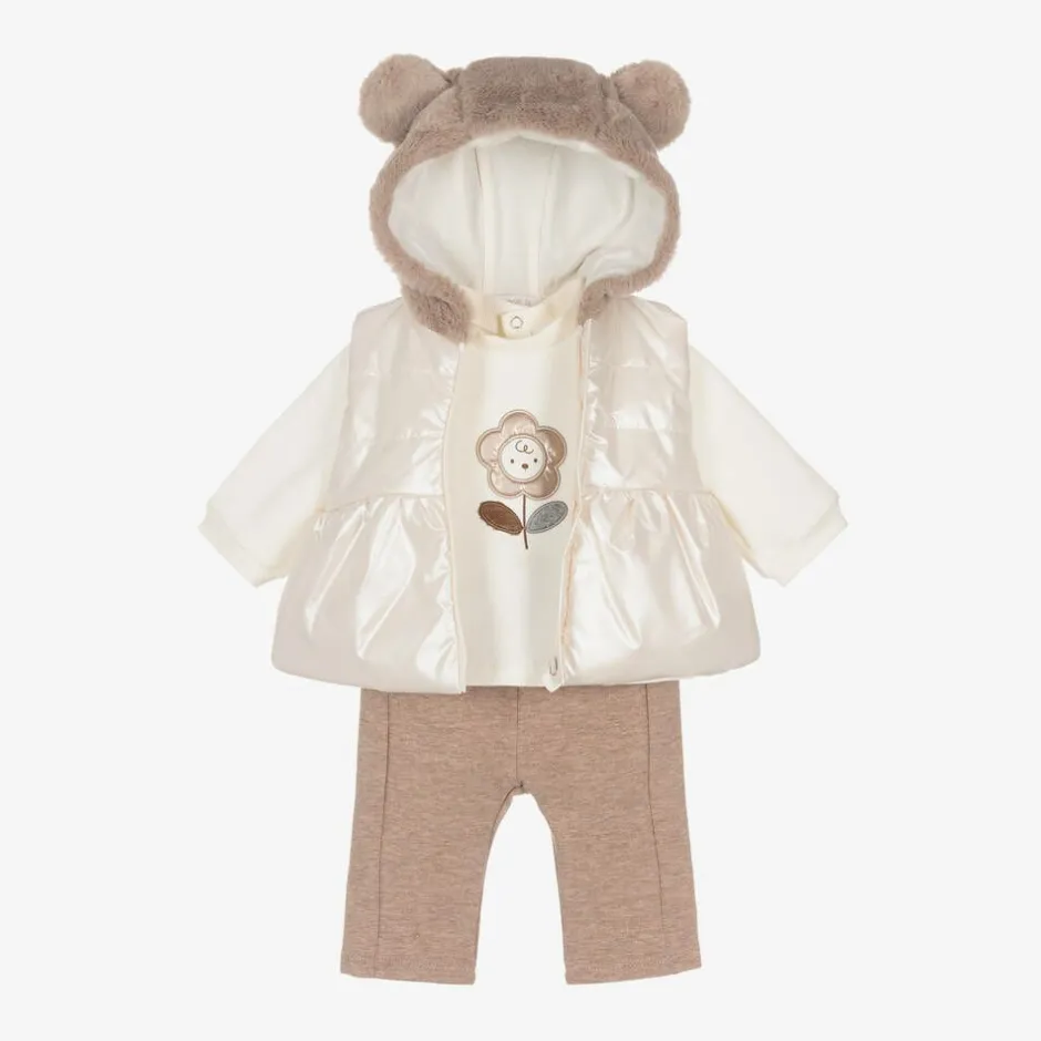 Mayoral Newborn Baby Girls Ivory & Brown Leggings Set Online