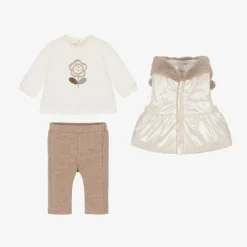 Mayoral Newborn Baby Girls Ivory & Brown Leggings Set Online