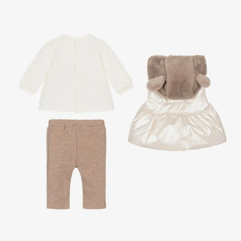 Mayoral Newborn Baby Girls Ivory & Brown Leggings Set Online