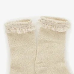 Mayoral Newborn Baby Girls Ivory & Gold Cotton Lace Frill Socks New