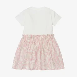 Versace Baby Girls Ivory & Pink Barocco Cotton Dress Clearance