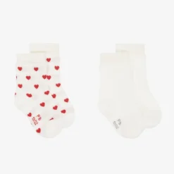 Petit Bateau Baby Girls Ivory & Red Heart Cotton Socks (2 Pack) Hot