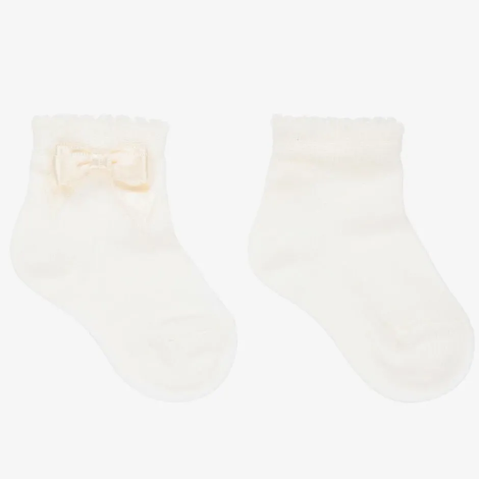 Story Loris Baby Girls Ivory Bow Socks Discount