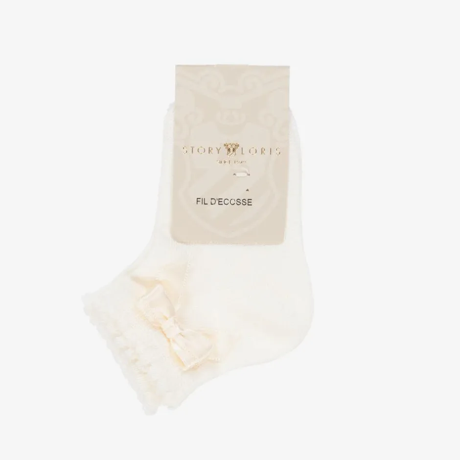 Story Loris Baby Girls Ivory Bow Socks Discount