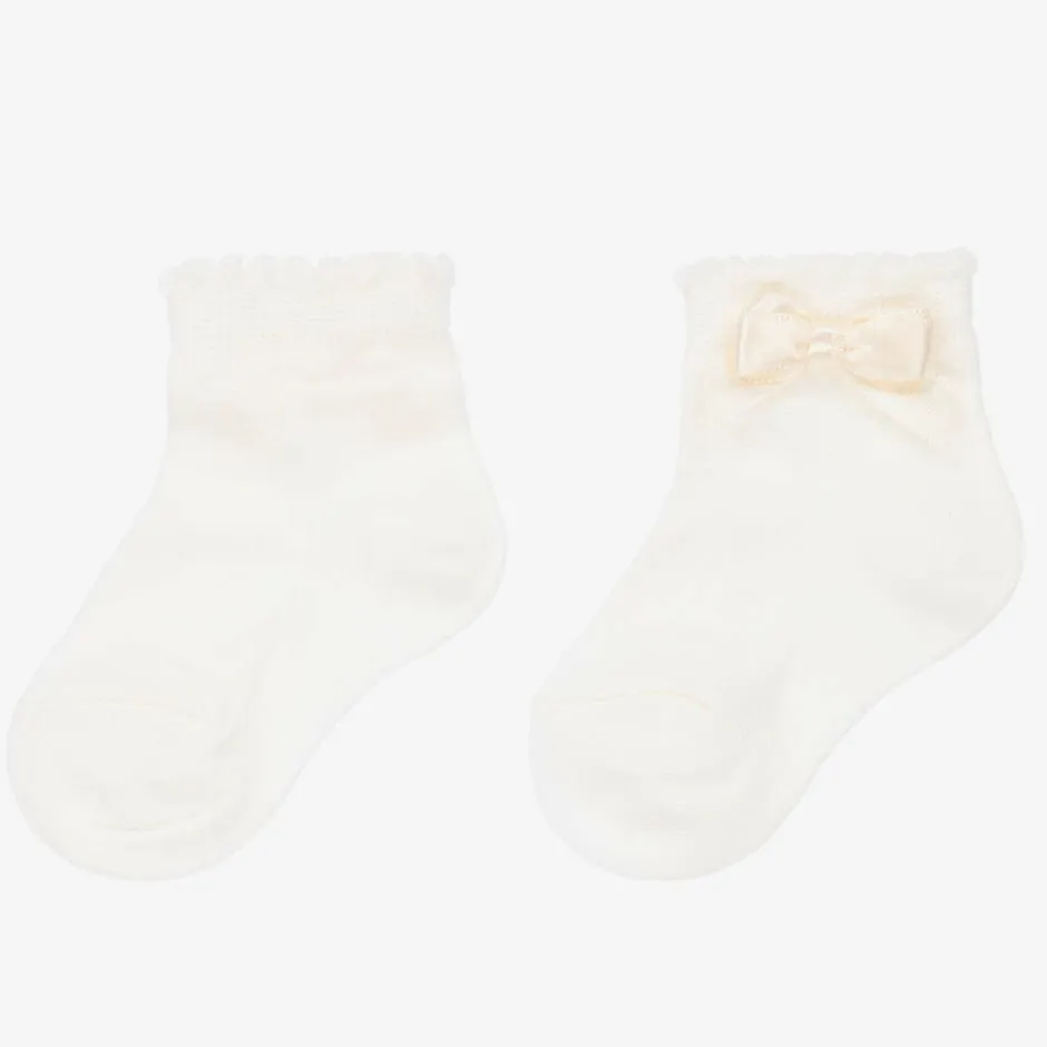 Story Loris Baby Girls Ivory Bow Socks Discount