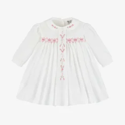 Sarah Louise Baby Girls Ivory Cotton Hand-Smocked Dress Outlet
