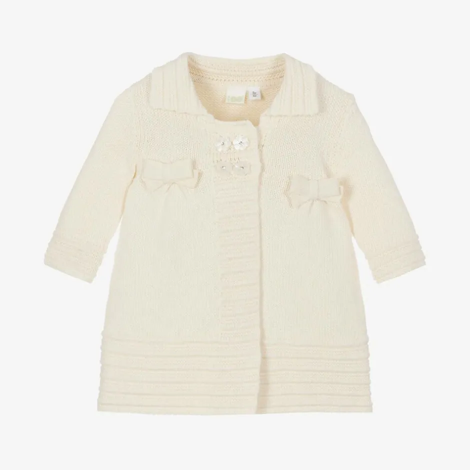 iDO Mini Baby Girls Ivory Cotton Knit Pram Coat Online