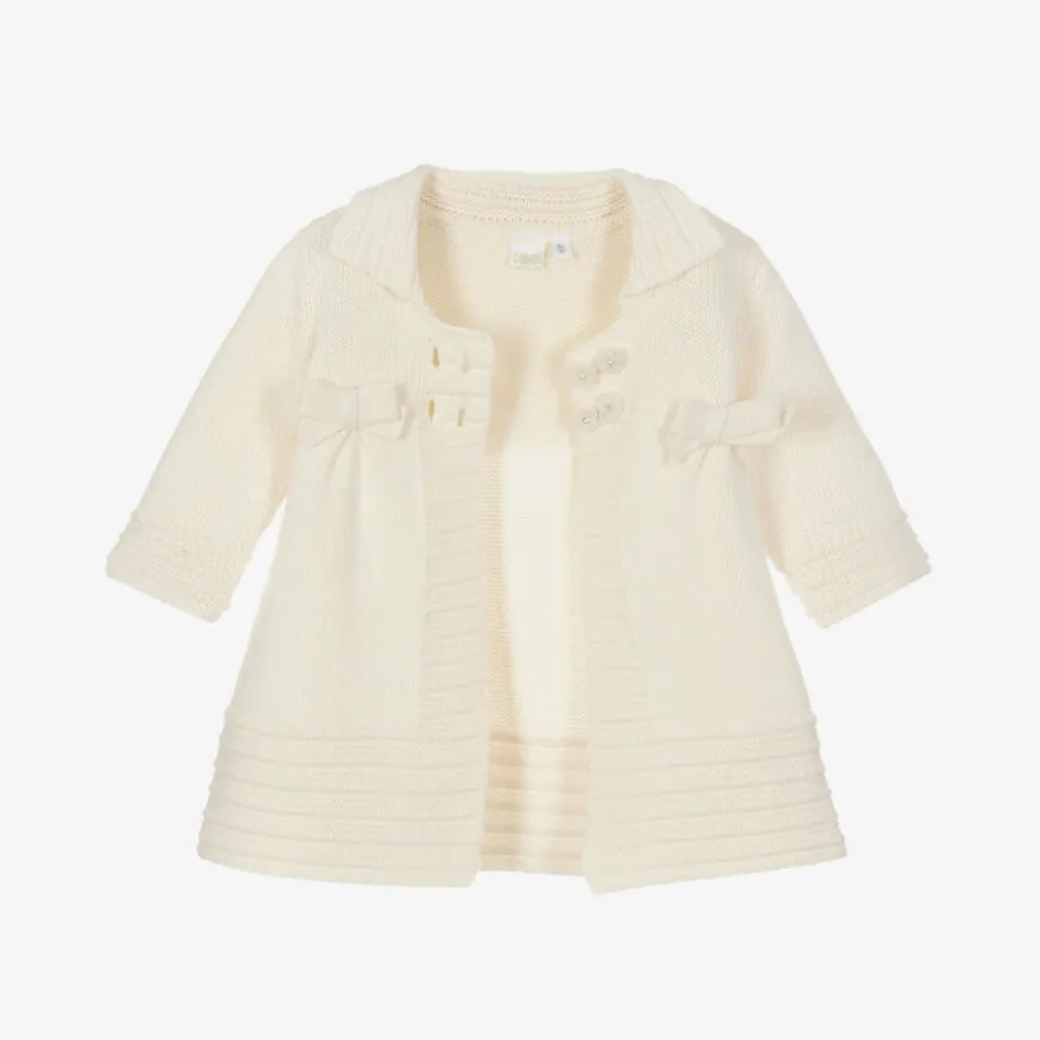 iDO Mini Baby Girls Ivory Cotton Knit Pram Coat Online