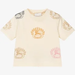Burberry Baby Girls Ivory Cotton Logo T-Shirt Online