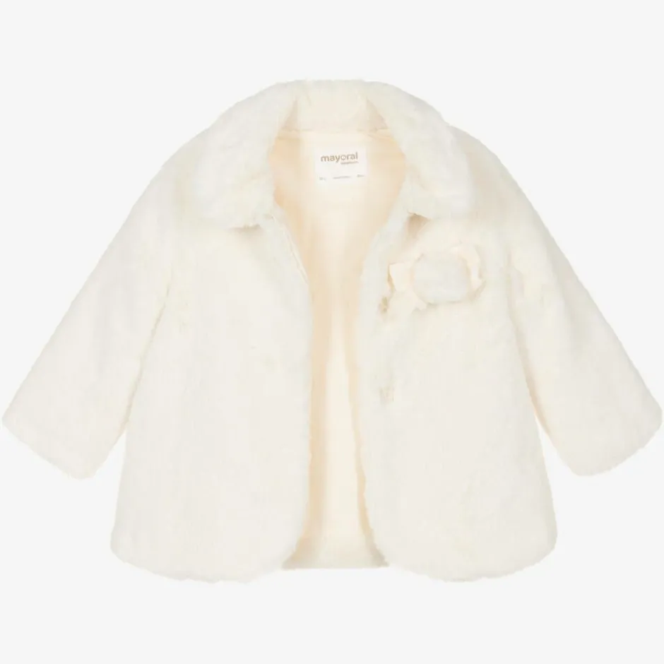 Mayoral Baby Girls Ivory Faux Fur Coat Online