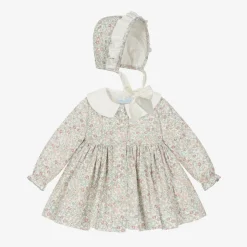 Abuela Tata Baby Girls Ivory Floral Print Cotton Dress Set New