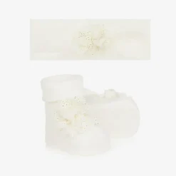 Mayoral Newborn Baby Girls Ivory Headband & Booties Set Sale