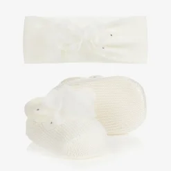 Story Loris Baby Girls Ivory Headband & Booties Gift Set Best