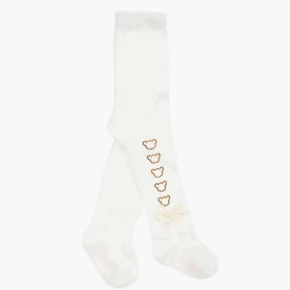 A Dee Baby Girls Ivory Knit Bear Tights Clearance