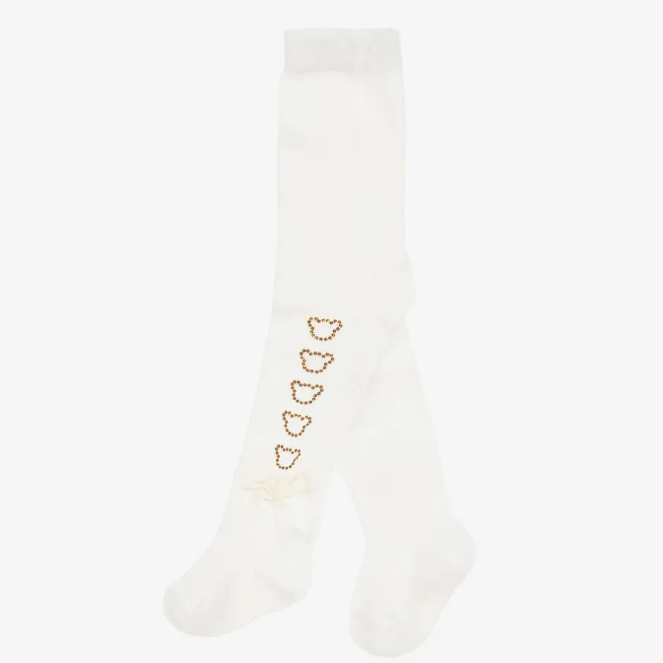 A Dee Baby Girls Ivory Knit Bear Tights Clearance