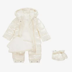 Mayoral Newborn Baby Girls Ivory Padded Snowsuit Clearance