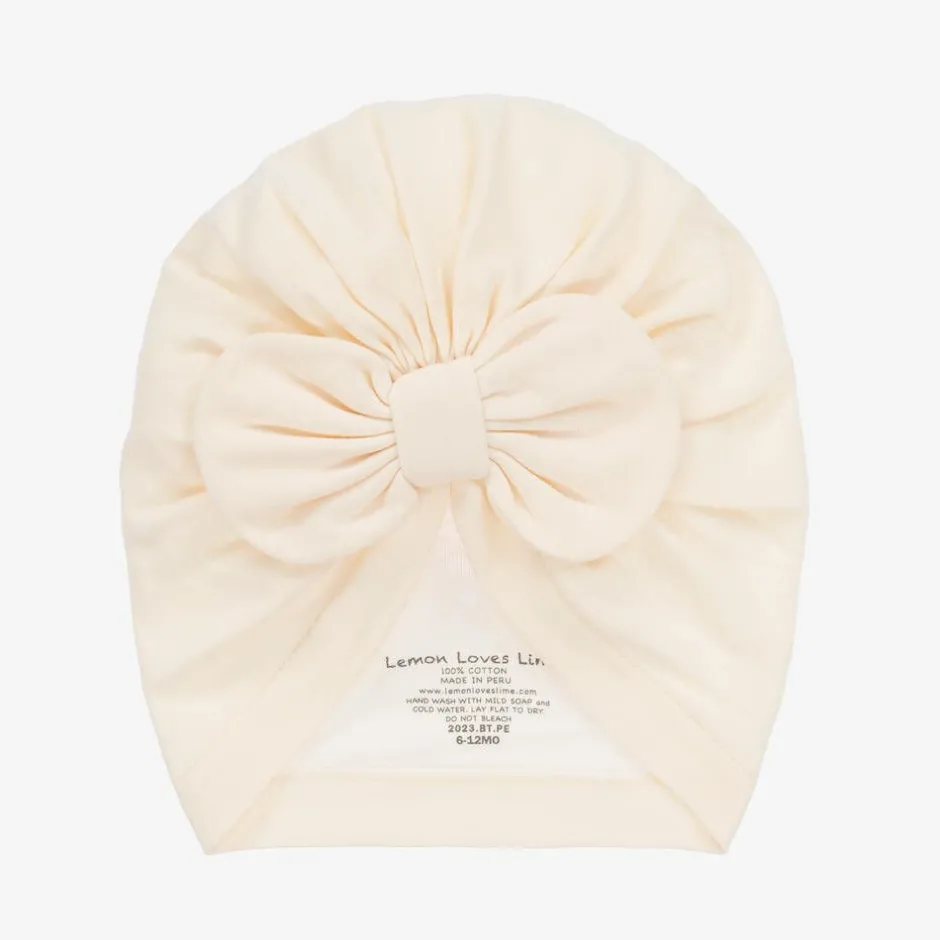 Lemon Loves Layette Baby Girls Ivory Pima Cotton Hat Eggnog