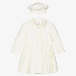 Emile et Rose Baby Girls Ivory Velour Coat & Hat Set