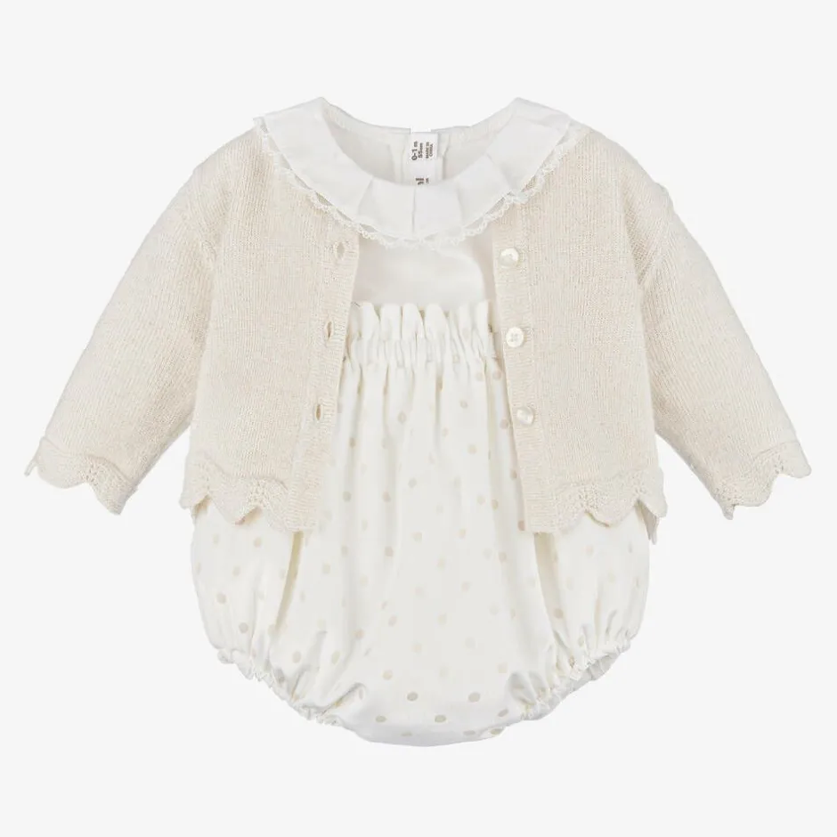 Mayoral Newborn Baby Girls Ivory Velvet Dot Shorts Set Discount