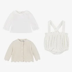 Mayoral Newborn Baby Girls Ivory Velvet Dot Shorts Set Discount