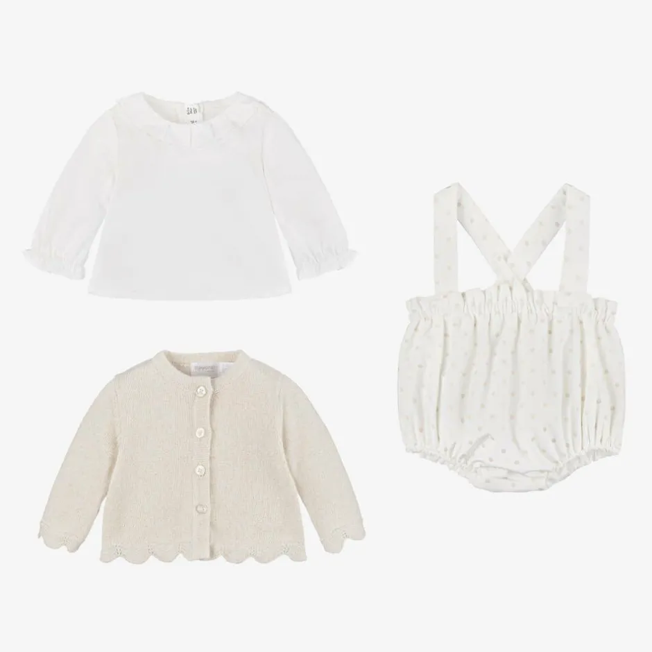 Mayoral Newborn Baby Girls Ivory Velvet Dot Shorts Set Discount