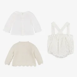 Mayoral Newborn Baby Girls Ivory Velvet Dot Shorts Set Discount