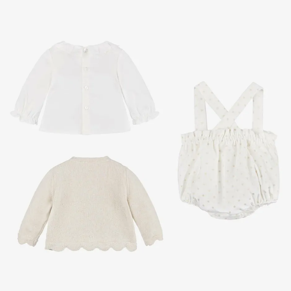 Mayoral Newborn Baby Girls Ivory Velvet Dot Shorts Set Discount