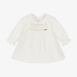 Mayoral Newborn Baby Girls Ivory Velvet Polka Dot Dress Sale