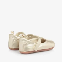 Tip Toey Joey Baby Girls Metallic Gold Leather Shoes