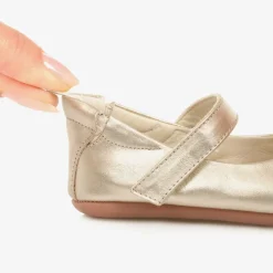 Tip Toey Joey Baby Girls Metallic Gold Leather Shoes