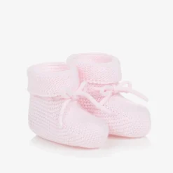 Paz RodrÃguez Baby Girls Pale Pink Cotton Knit Booties Online