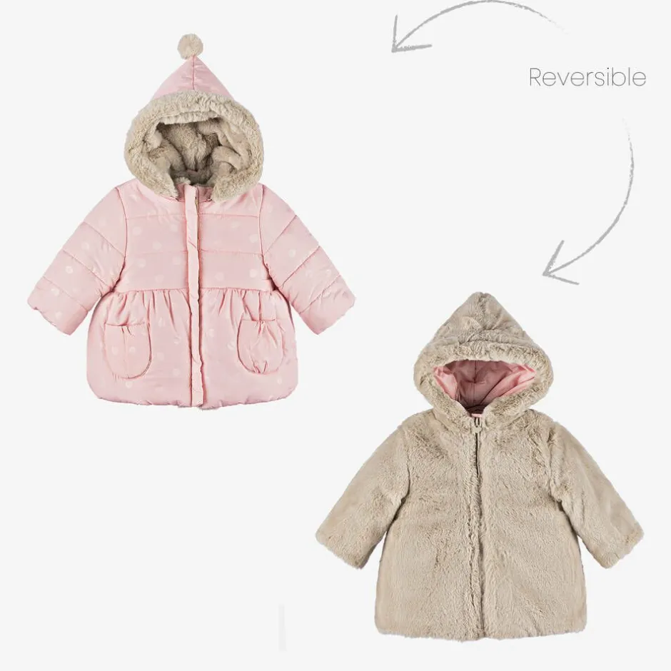 Mayoral Baby Girls Pink & Beige Reversible Coat Outlet
