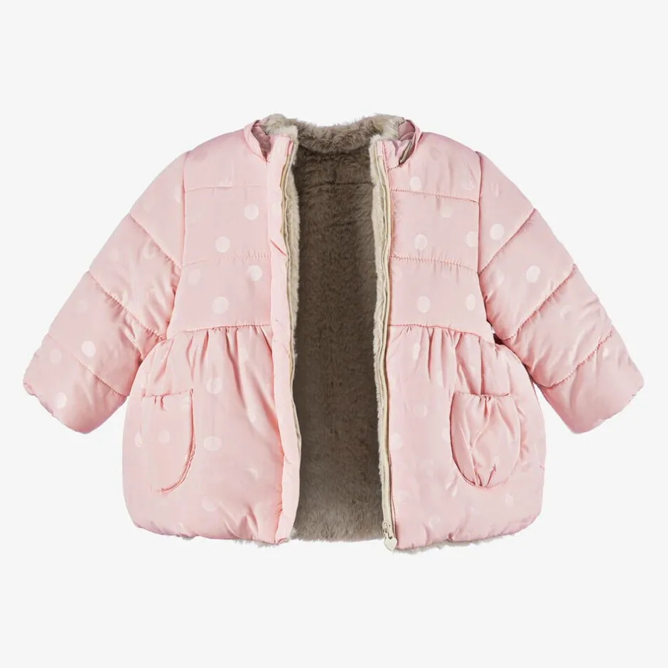 Mayoral Baby Girls Pink & Beige Reversible Coat Outlet