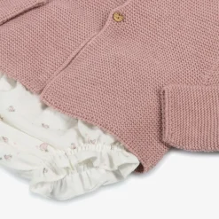 Paloma de la O Baby Girls Pink & Ivory Bird Print Cotton Dress Set New