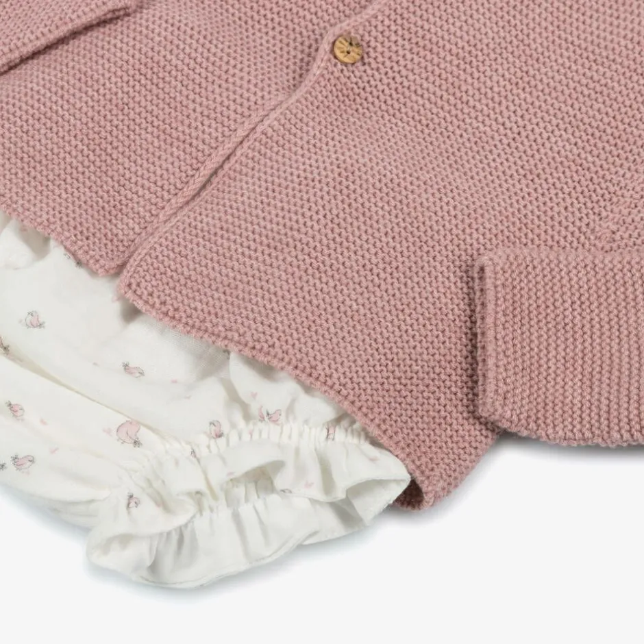 Paloma de la O Baby Girls Pink & Ivory Bird Print Cotton Dress Set New