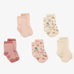 Petit Bateau Baby Girls Pink & Ivory Cotton Socks (5 Pack) Online