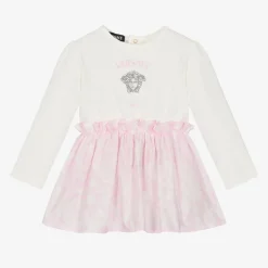 Versace Baby Girls Pink & White Cotton Dress Hot