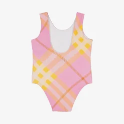 Burberry Baby Girls Pink & Yellow Check Swimsuit