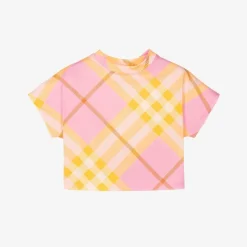 Burberry Baby Girls Pink Check Cotton T-Shirt Outlet