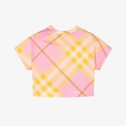 Burberry Baby Girls Pink Check Cotton T-Shirt Outlet