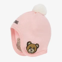 Moschino Baby Baby Girls Pink Cotton & Wool Knit Hat Clearance