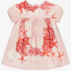 Versace Baby Girls Pink Cotton Barocco Sea Dress Clearance