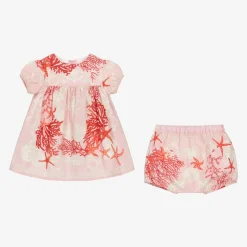 Versace Baby Girls Pink Cotton Barocco Sea Dress Clearance