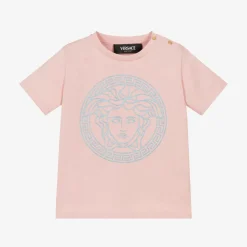 Versace Baby Girls Pink Cotton Medusa T-Shirt Discount