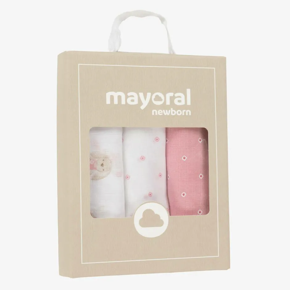 Mayoral Baby Girls Pink Cotton Muslins (3 Pack) Sale