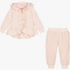 Angels Face Baby Girls Cotton Ruffle Tracksuit Pink Clearance