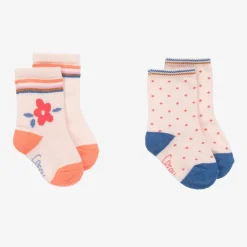 Carrément Beau Baby Girls Pink Cotton Socks (2 Pack) Discount