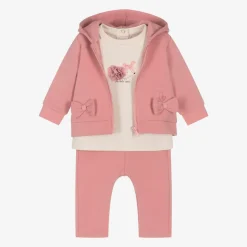 iDO Mini Baby Girls Pink Cotton Tracksuit Set New