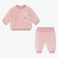 Mayoral Newborn Baby Girls Pink Faux Fur Bunny Tracksuit