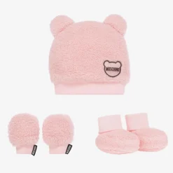 Moschino Baby Baby Girls Pink Fleece Hat & Booties Set